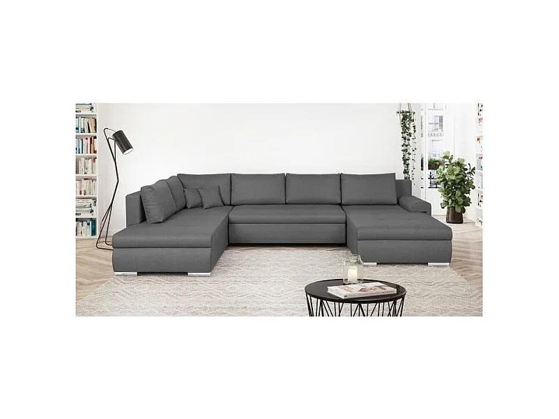 Panorama-Ecksofa mit Schlaffunktion 7 Sitzplätze Grau - INDIAN