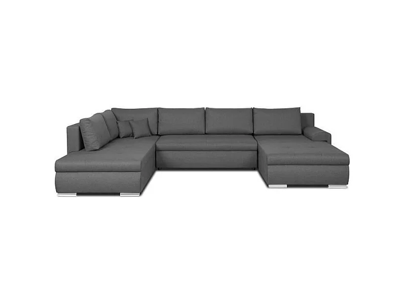 Canapé d'angle panoramique convertible - 7 places  - Tissu 100% polyester - Gris -  INDIAN