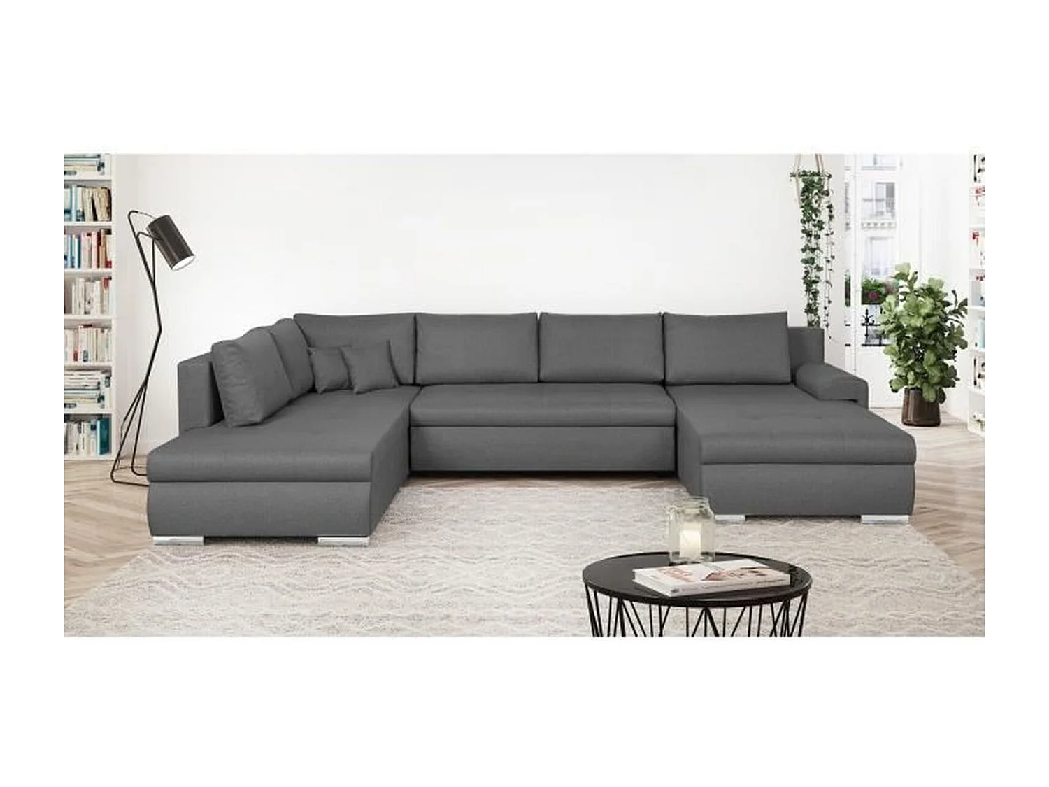 Panorama-Ecksofa mit Schlaffunktion 7 Sitzplätze Grau - INDIAN