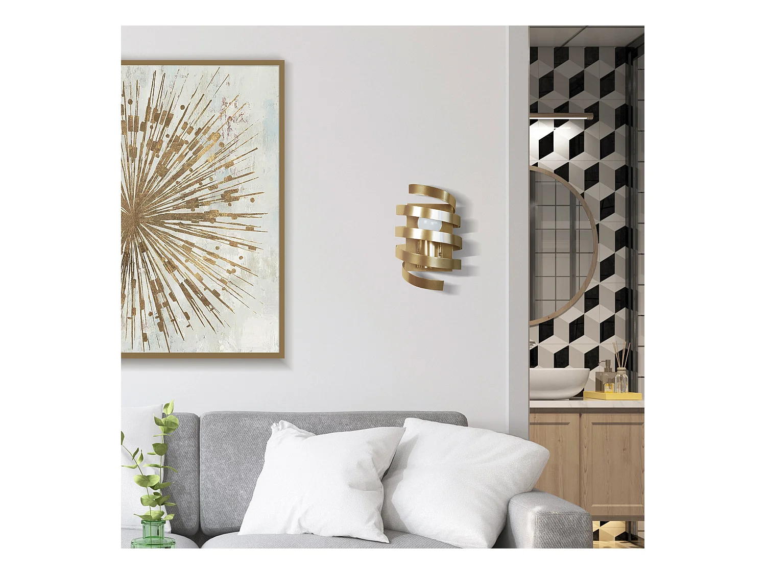 Aplique TOSEL BARBER POLE metal geométrico Dourado D17 x  H9,5  cm