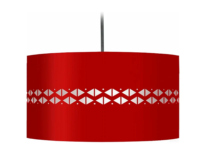 Suspension cylindre métal découpé  rouge 80 cm.