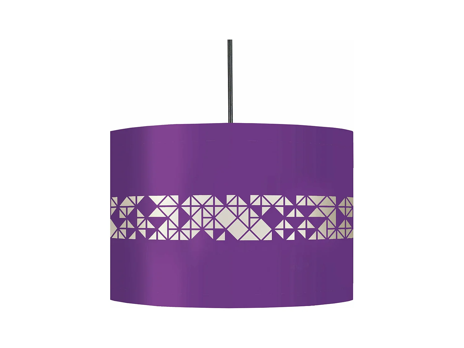 Suspension cylindre métal carrés violet 80 cm.