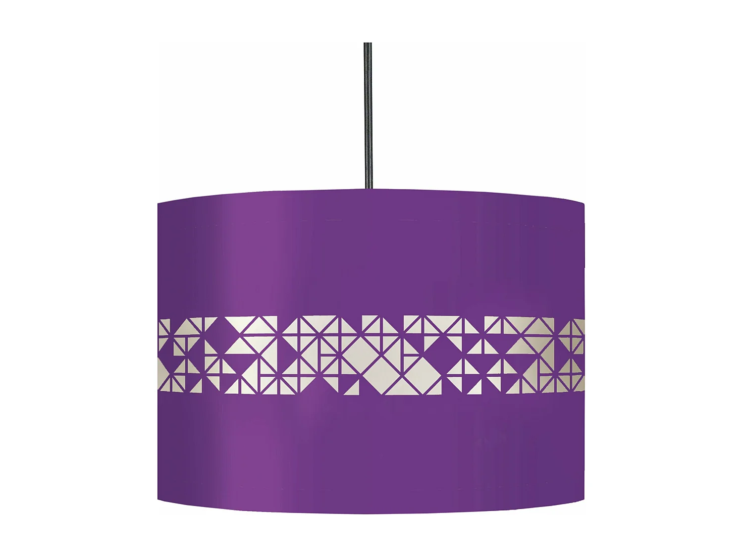 Suspension cylindre métal carrés violet 80 cm.