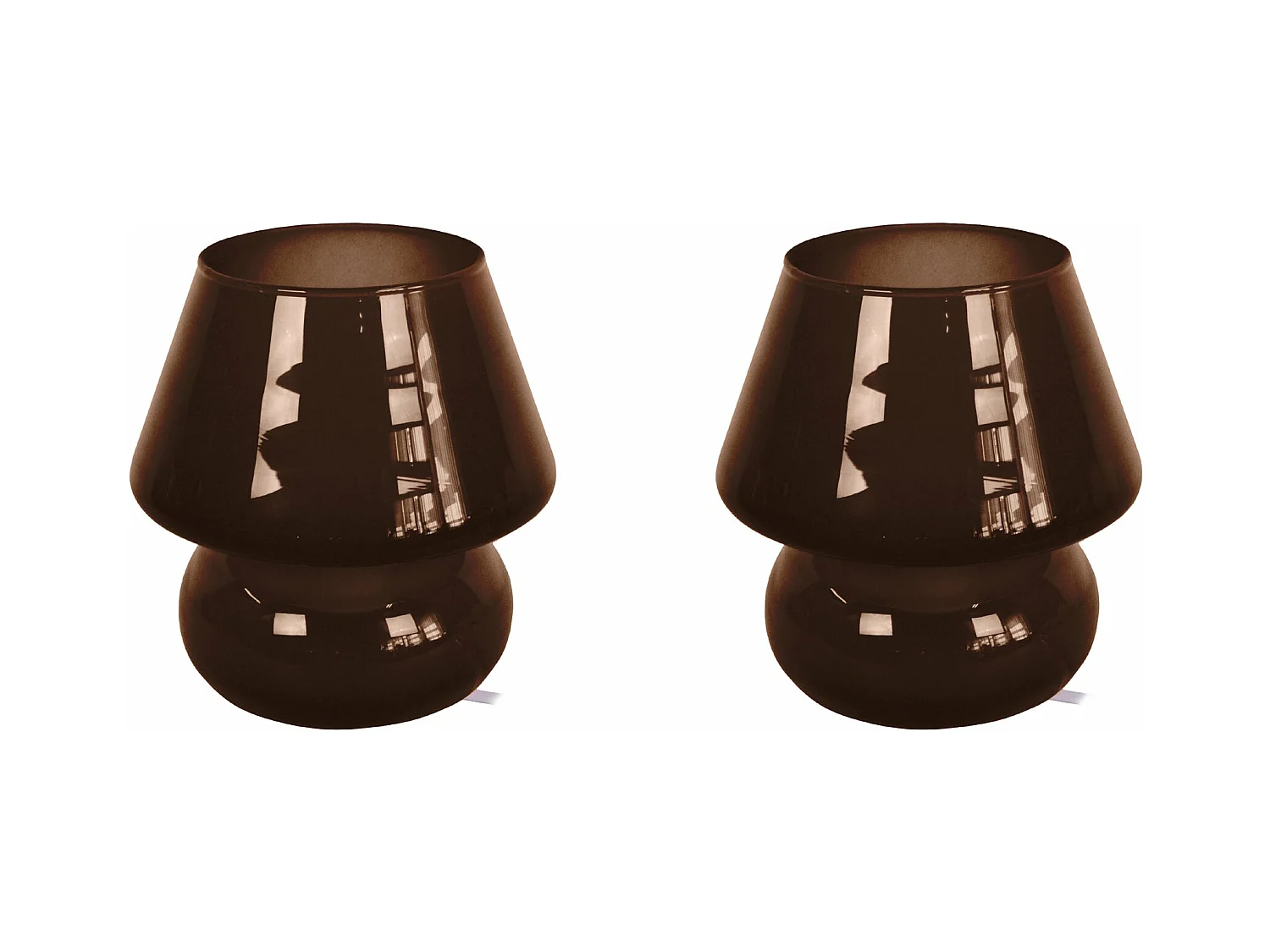 Pair de Lampes de chevet champignon verre  marron,foncé 16,5 cm.