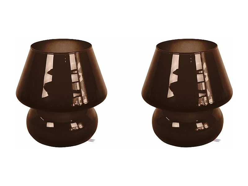 Pair de Lampes de chevet champignon verre  marron,foncé 16,5 cm.