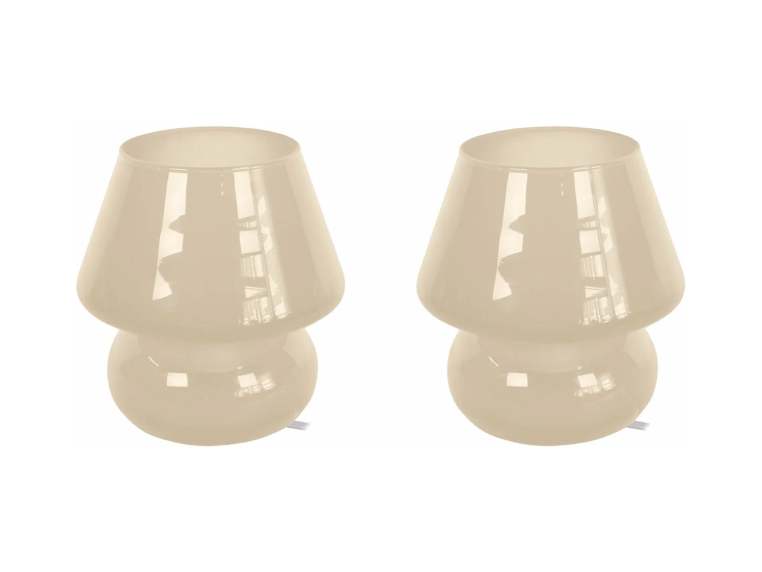 Pair de Lampes de chevet champignon verre  beige 16,5 cm.