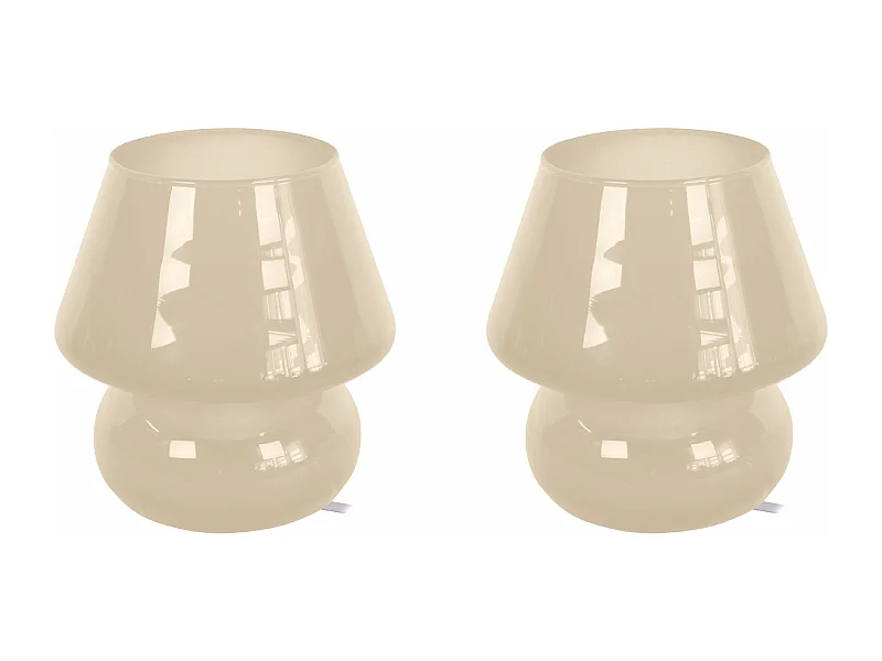 Pair de Lampes de chevet champignon verre  beige 16,5 cm.