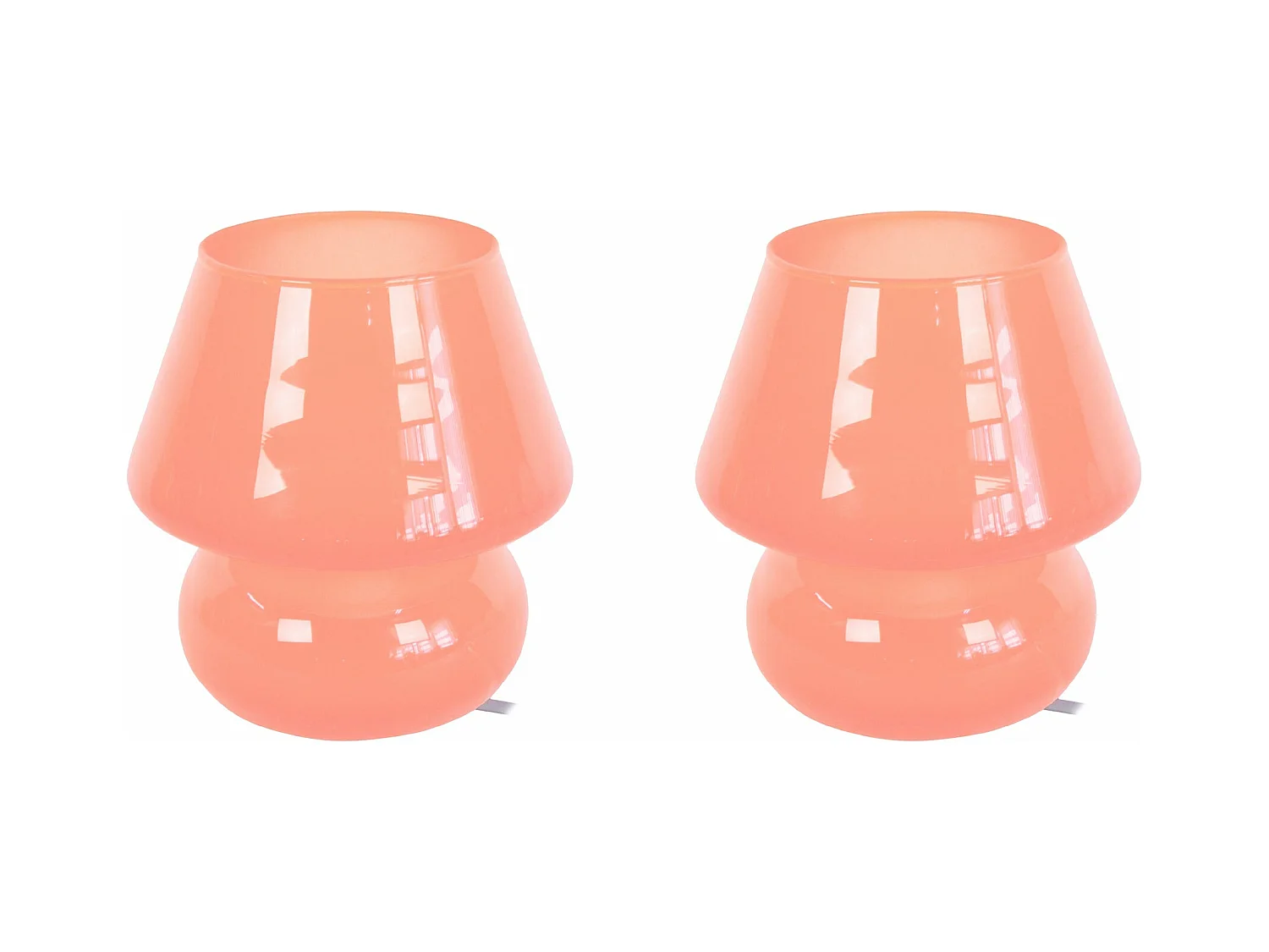Pair de Lampes de chevet champignon verre  saumon 16,5 cm.