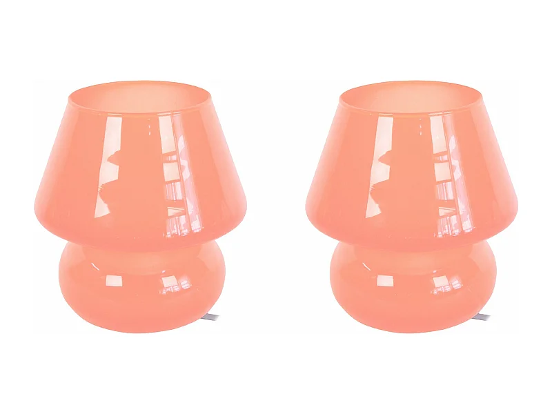Pair de Lampes de chevet champignon verre  saumon 16,5 cm.