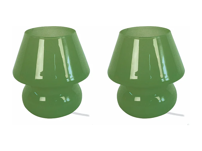 Pair de Lampes de chevet champignon verre  vert olive 16,5 cm.