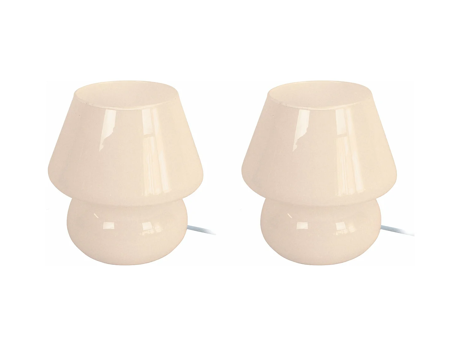 Pair de Lampes de chevet champignon verre  crème 16,5 cm.