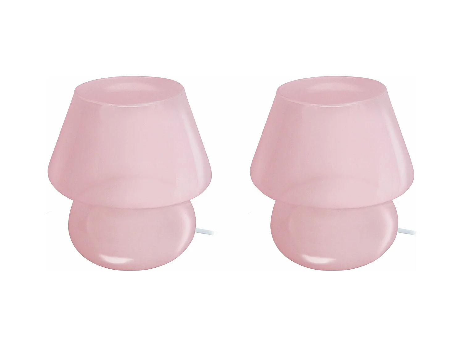 Pair de Lampes de chevet champignon verre  rose pastel 16,5 cm.