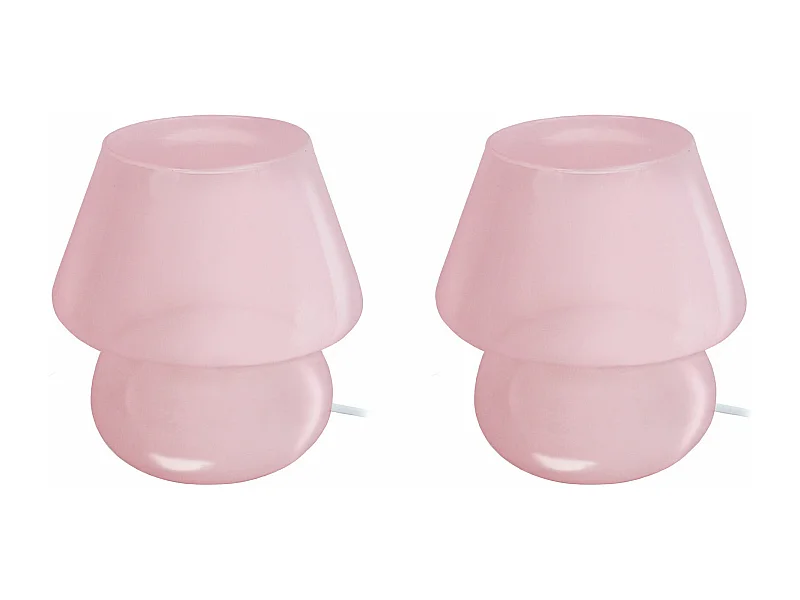 Pair de Lampes de chevet champignon verre  rose pastel 16,5 cm.