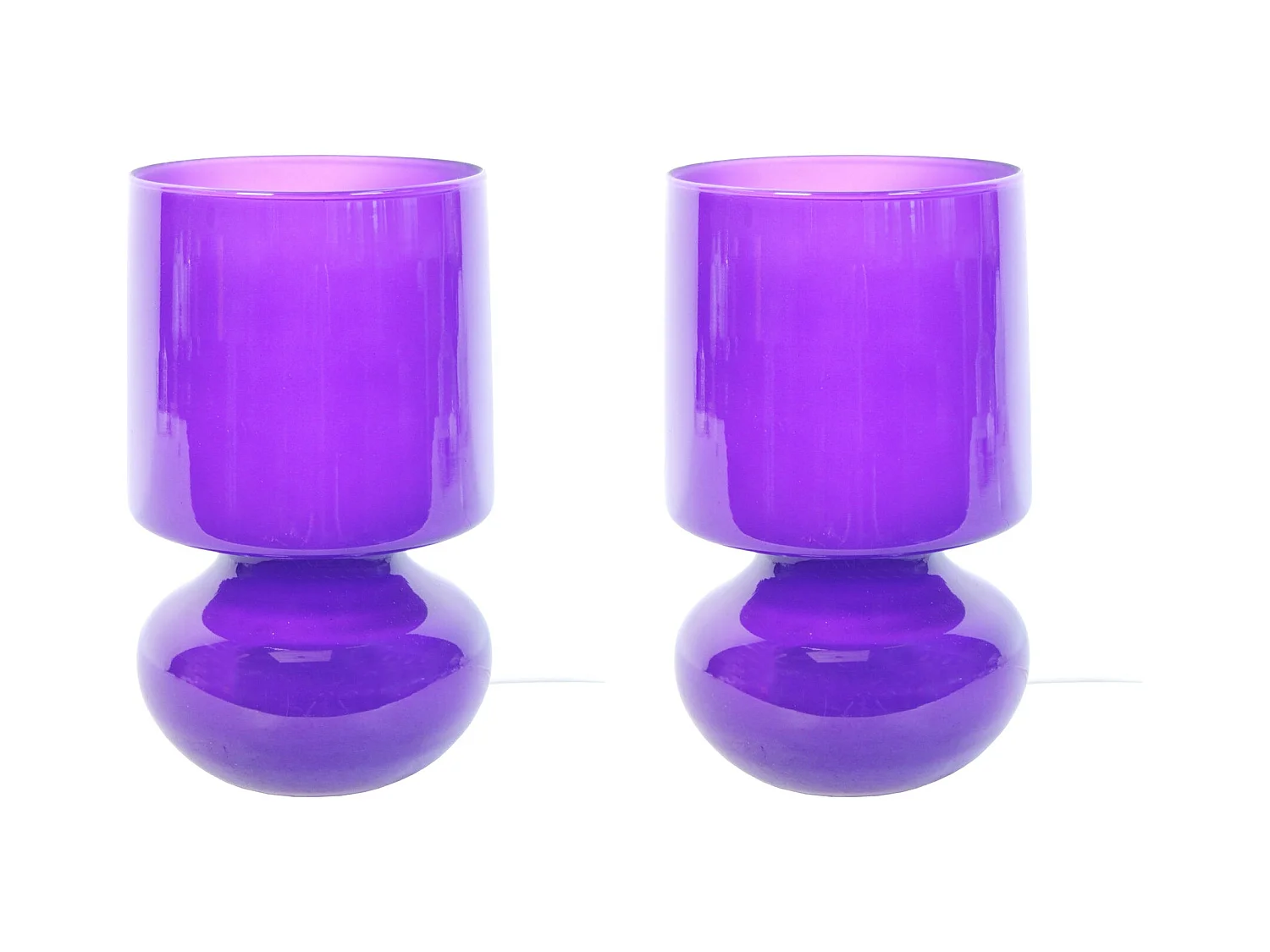 Pair de Lampes de chevet champignon verre  violet 24 cm.