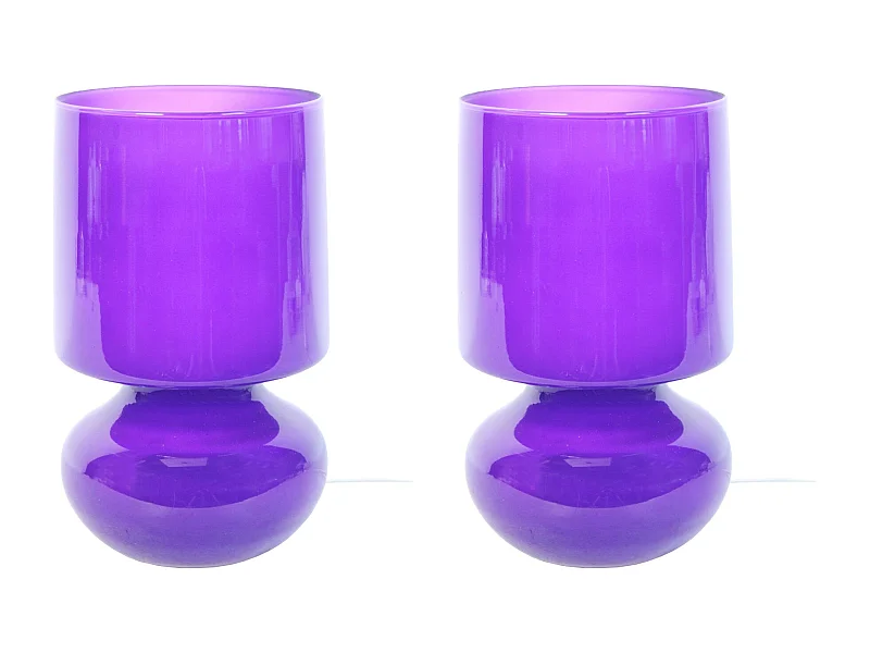 Pair de Lampes de chevet champignon verre  violet 24 cm.