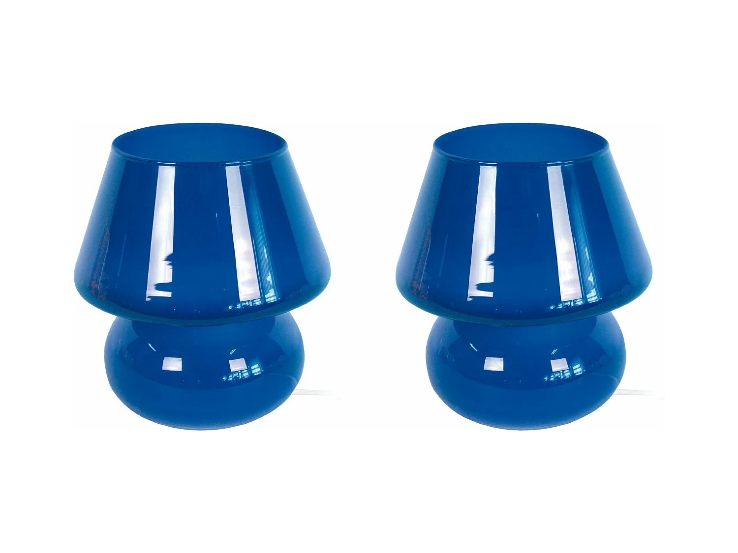Pair de Lampes de chevet champignon verre  bleu 16,5 cm.