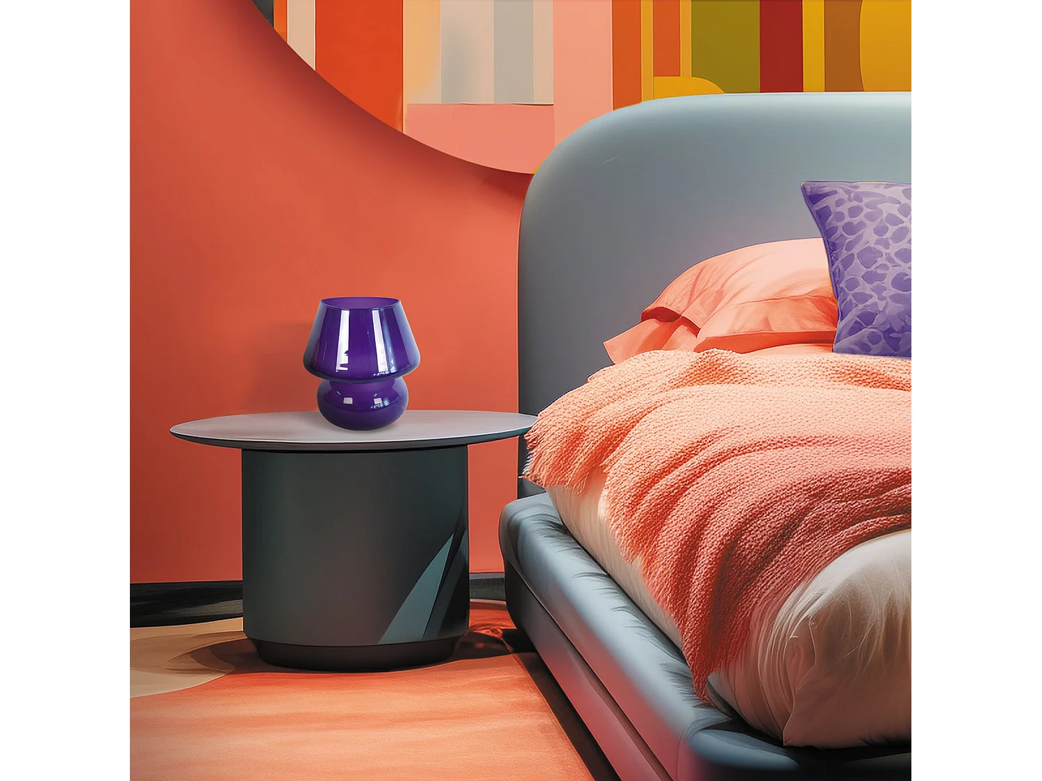 Abajur TOSEL KATIA LT2 vidro cogumelo vermelho D14 x  H24  cm