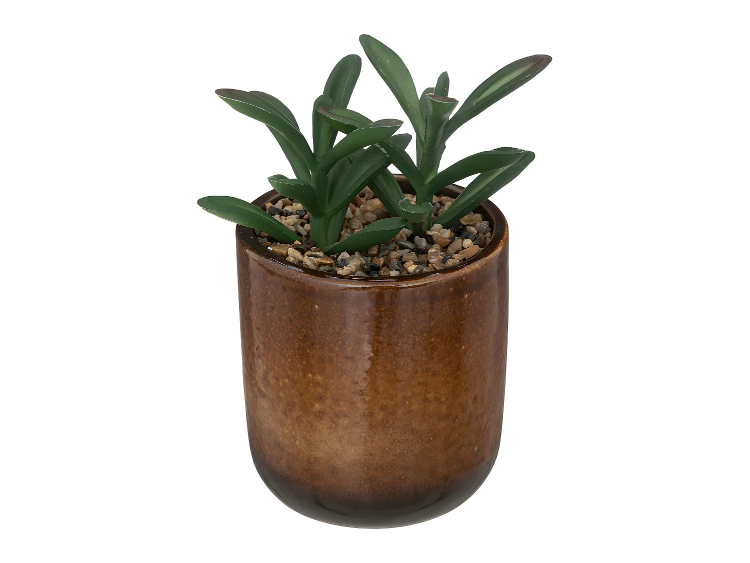 Plante verte artificielle Pot en céramique Ocre émaillée H 16 cm