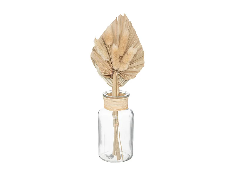 Composition de Fleurs Séchées Vase en Verre H 28.5 cm