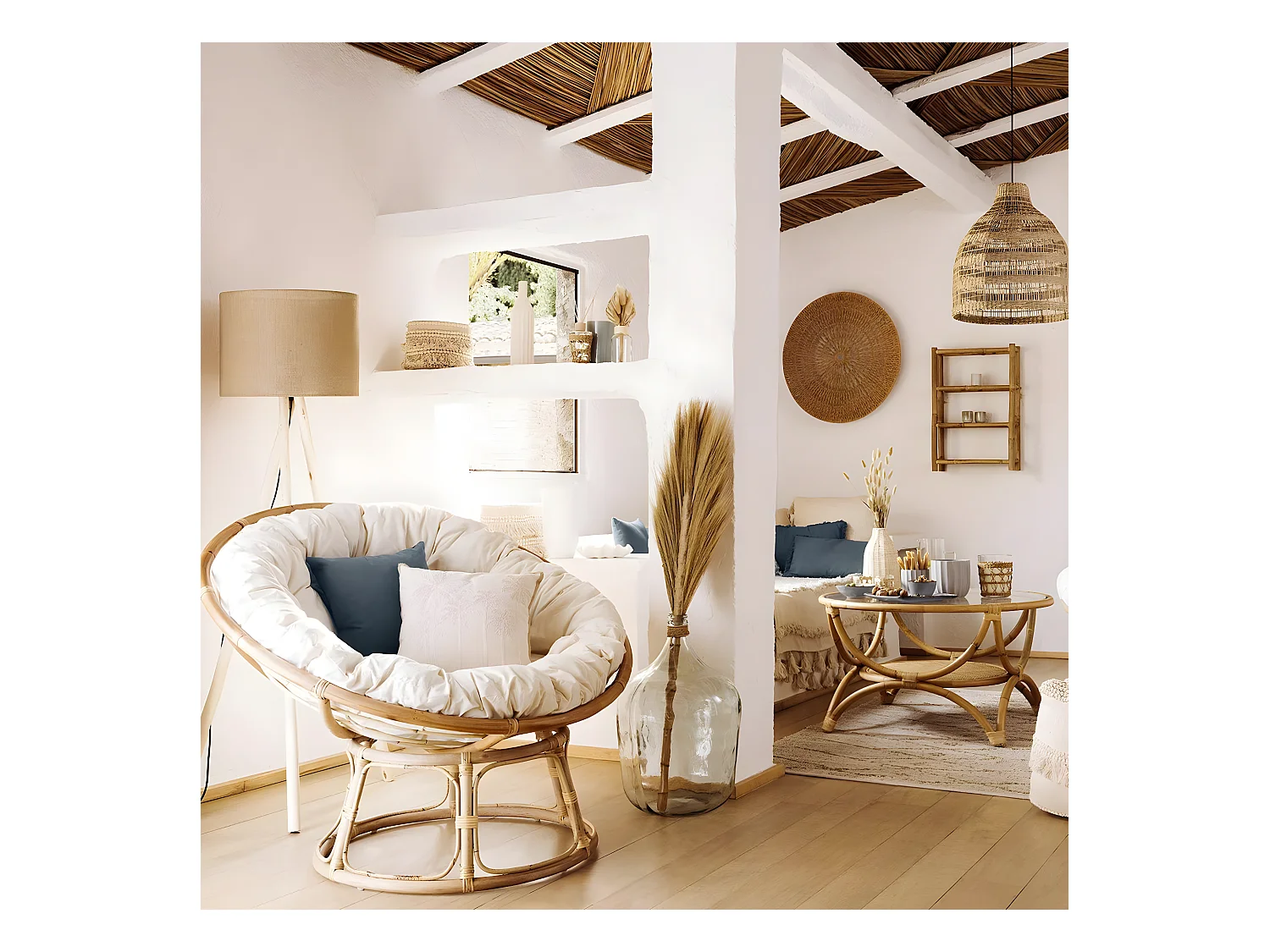 Composition de Fleurs Séchées Vase en Verre H 28.5 cm