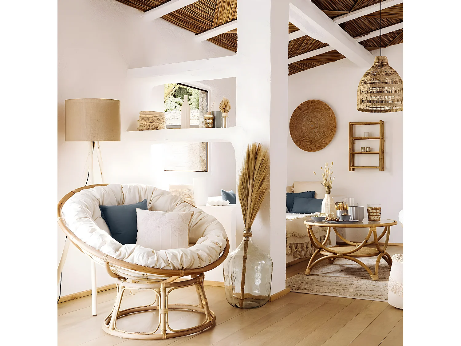 Composition de Fleurs Séchées Vase en Verre H 28.5 cm