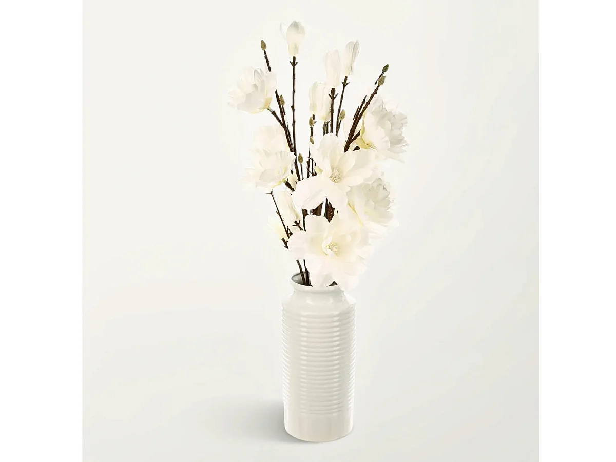 Composition Florale Avec Vase "Magnolia" 73cm Blanc
