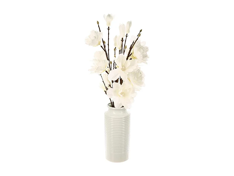 Composition Florale Avec Vase "Magnolia" 73cm Blanc