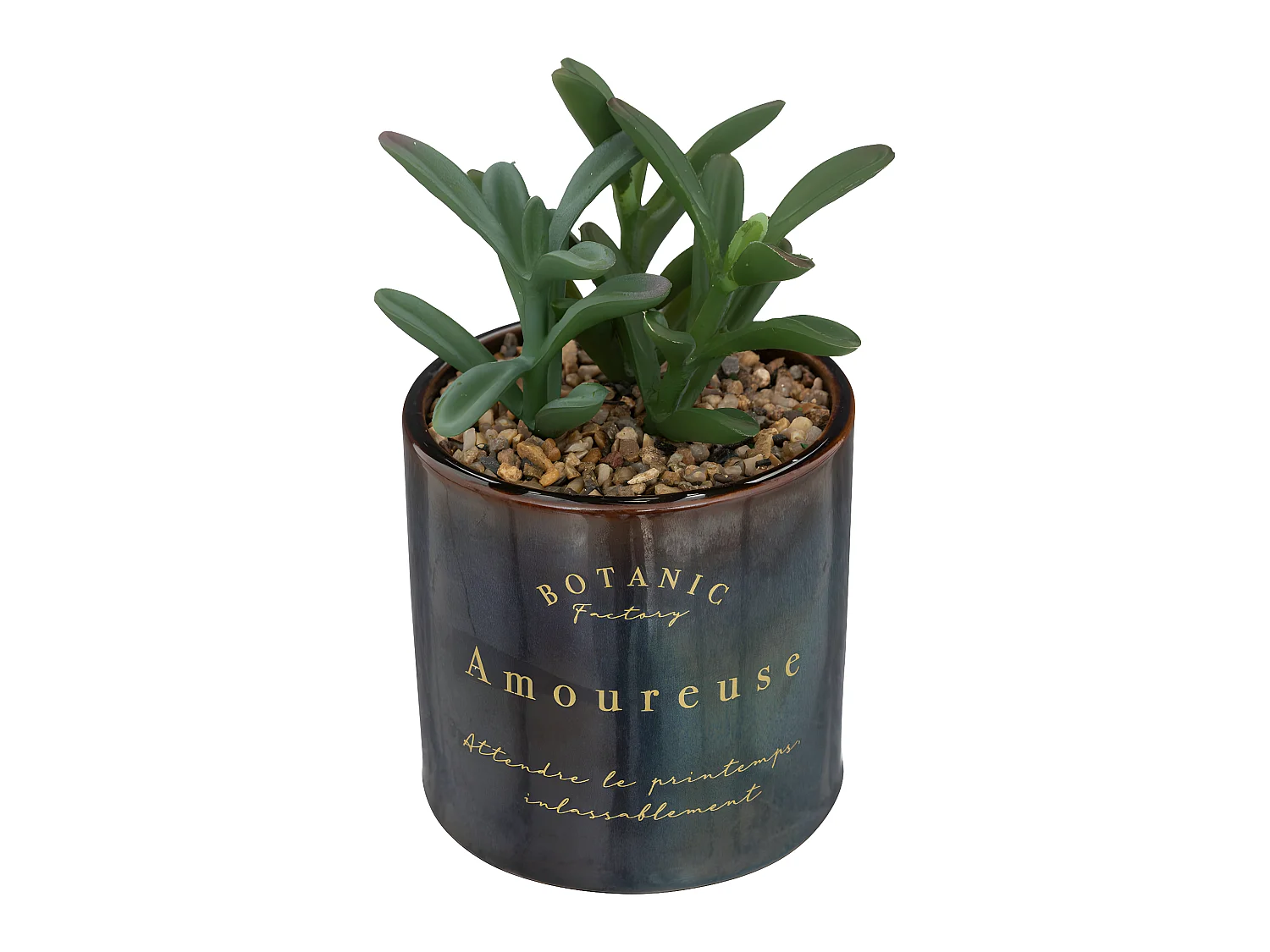 Plante grasse artificielle Pot en céramique émaillée H 17 cm