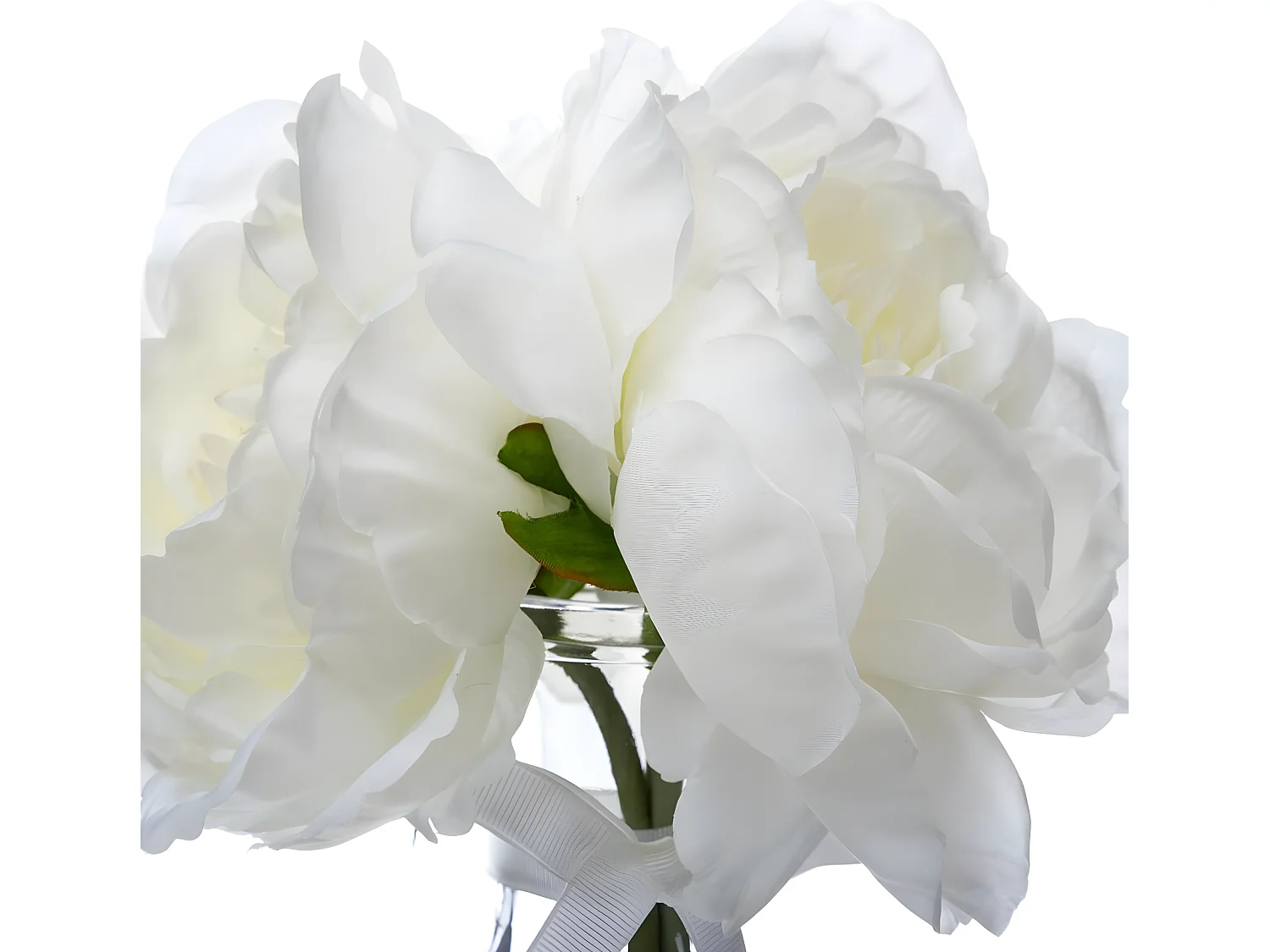 Composition Florale & Vase "3 Pivoines" Verre 25cm Transparent