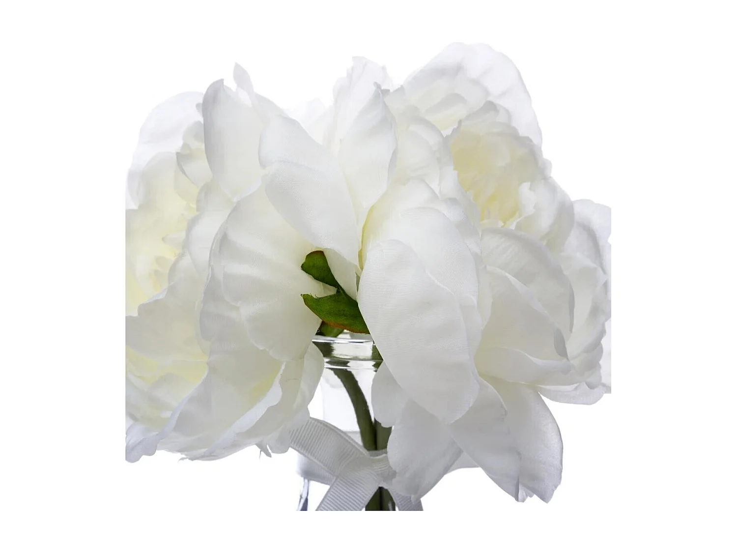 Composition Florale & Vase "3 Pivoines" Verre 25cm Transparent