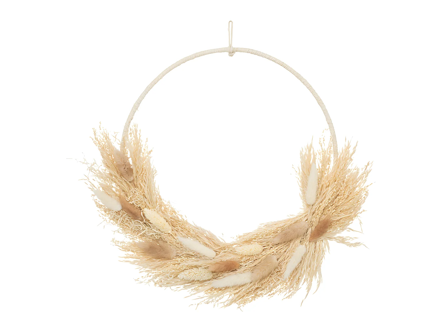 Couronne de Fleurs Séchées Beige et Blanc D 36cm