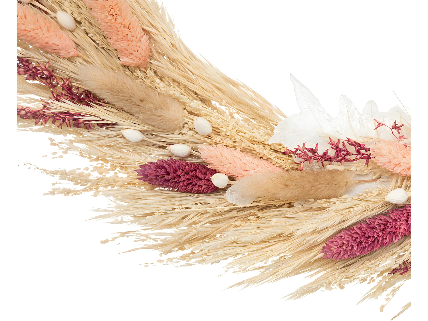 Couronne de Fleurs Séchées Beige et Rose D 36 cm