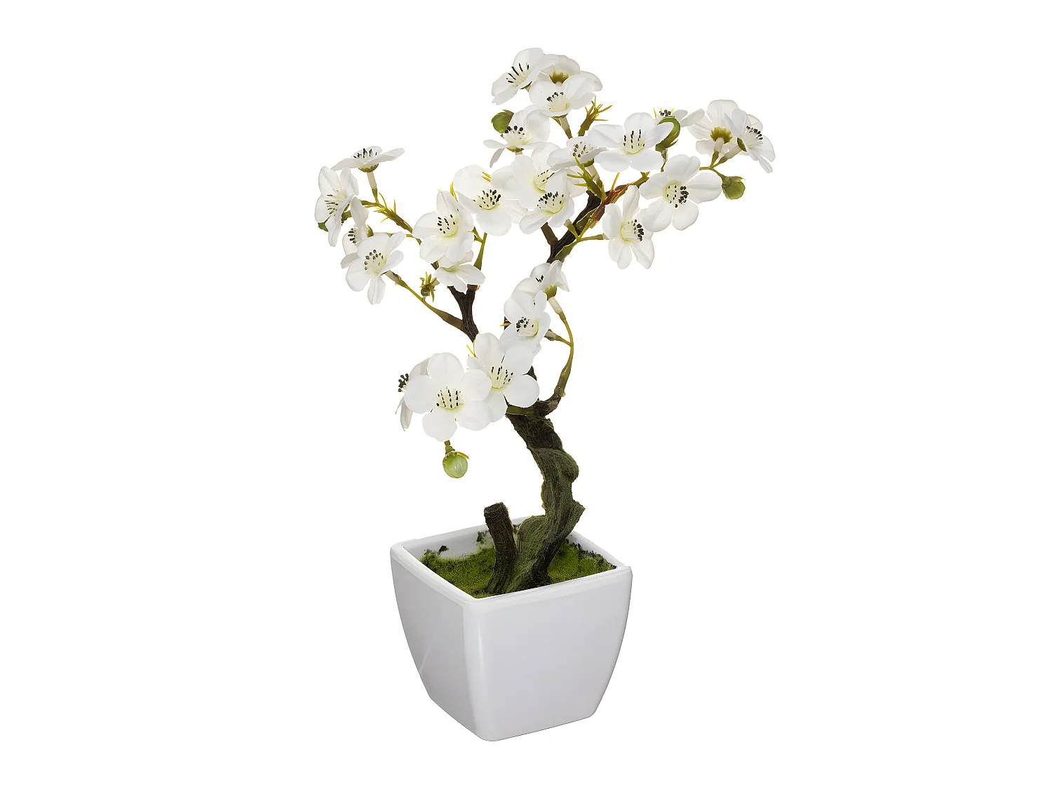 Plante Artificielle en Pot "Cerisier" 26cm Blanc