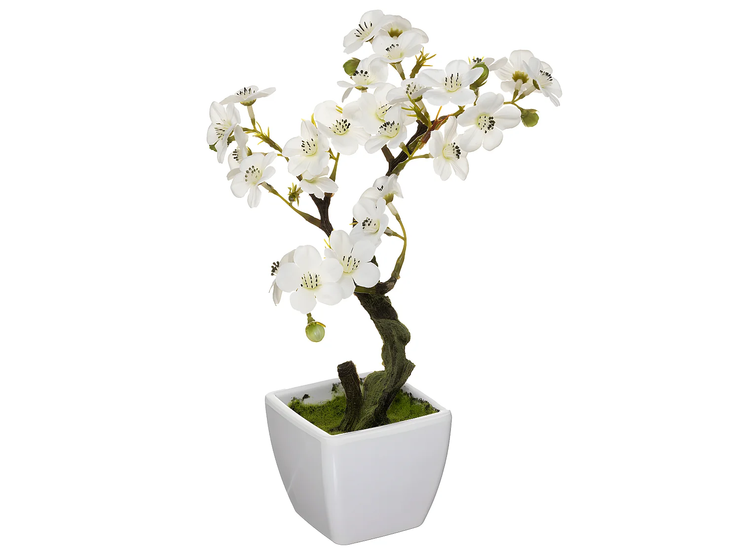 Plante Artificielle en Pot "Cerisier" 26cm Blanc