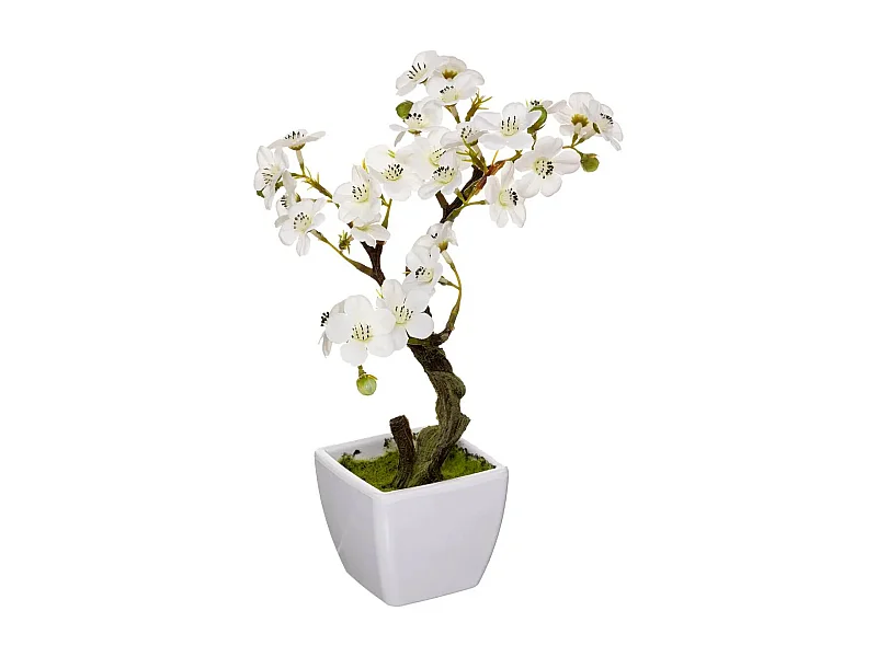 Plante Artificielle en Pot "Cerisier" 26cm Blanc