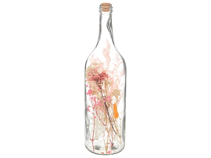 Fleurs Séchées Rose dans une Bouteille en Verre H 46.6 cm
