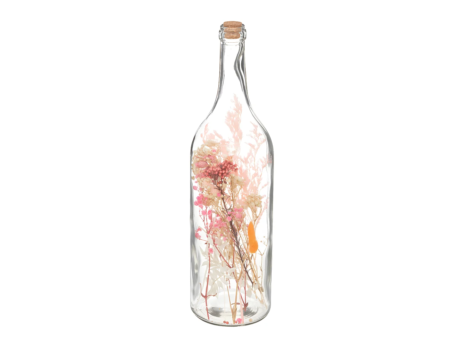 Fleurs Séchées Rose dans une Bouteille en Verre H 46.6 cm