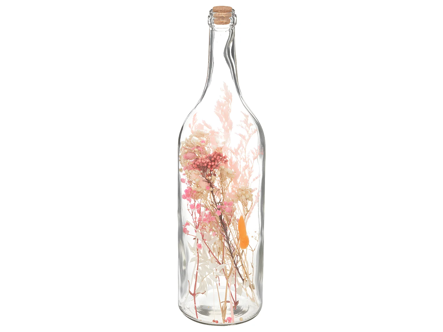 Fleurs Séchées Rose dans une Bouteille en Verre H 46.6 cm