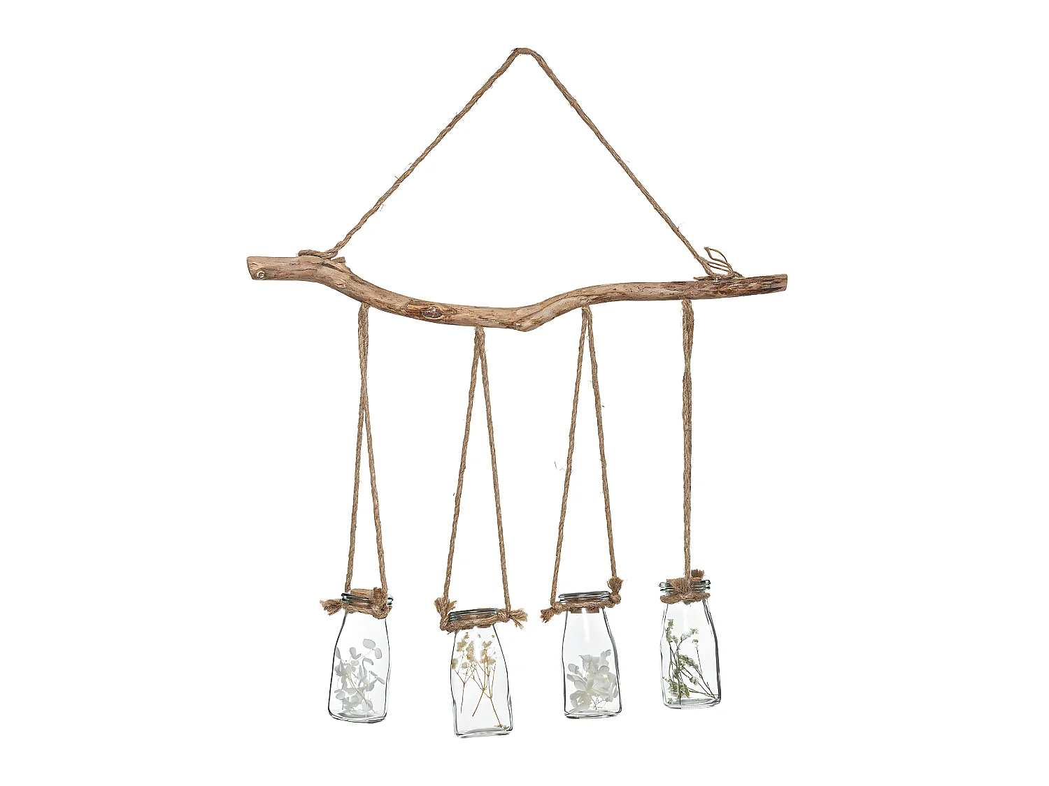 Suspension Murale "4 Fleurs Séchées" 53cm Naturel