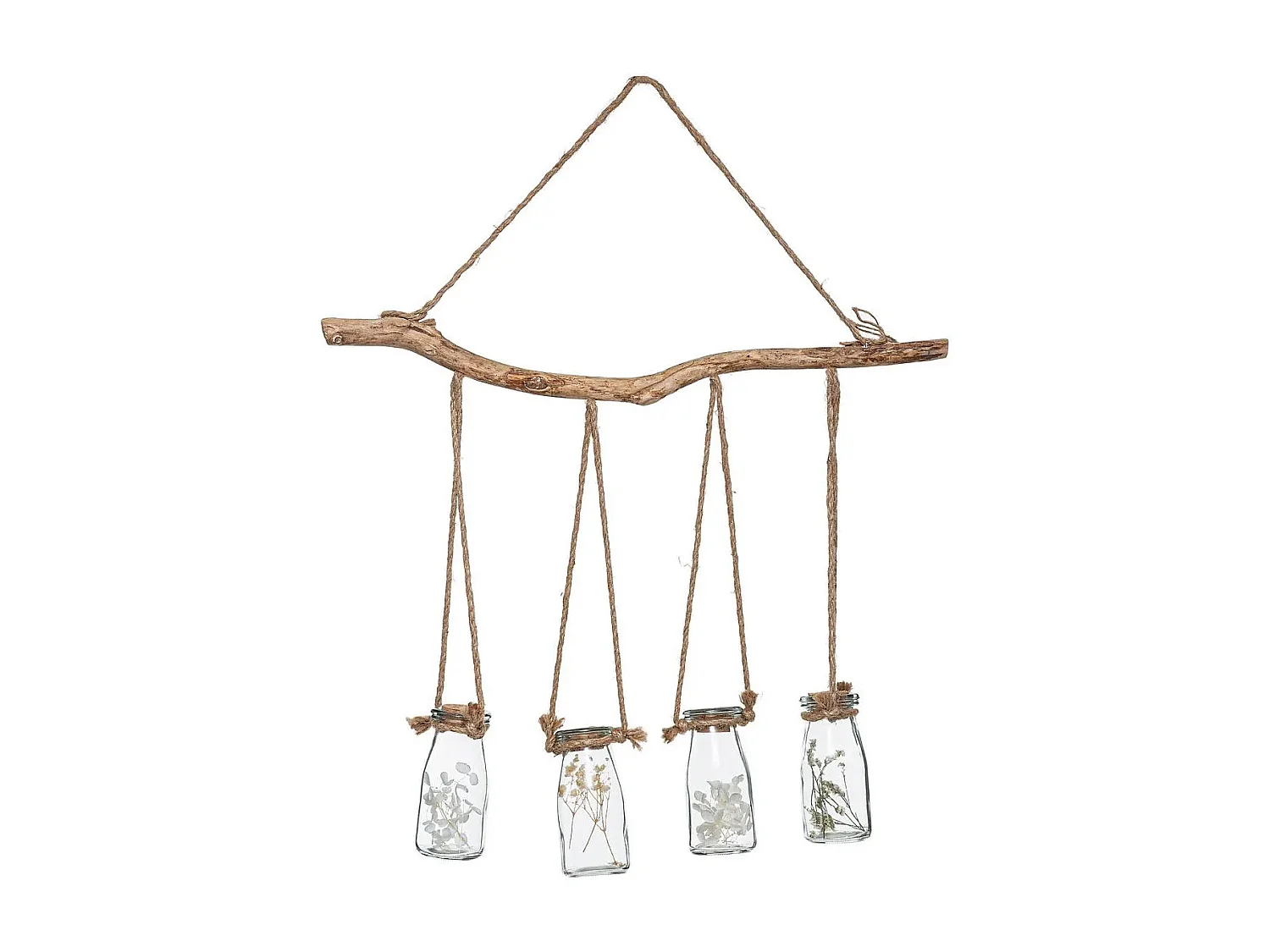 Suspension Murale "4 Fleurs Séchées" 53cm Naturel