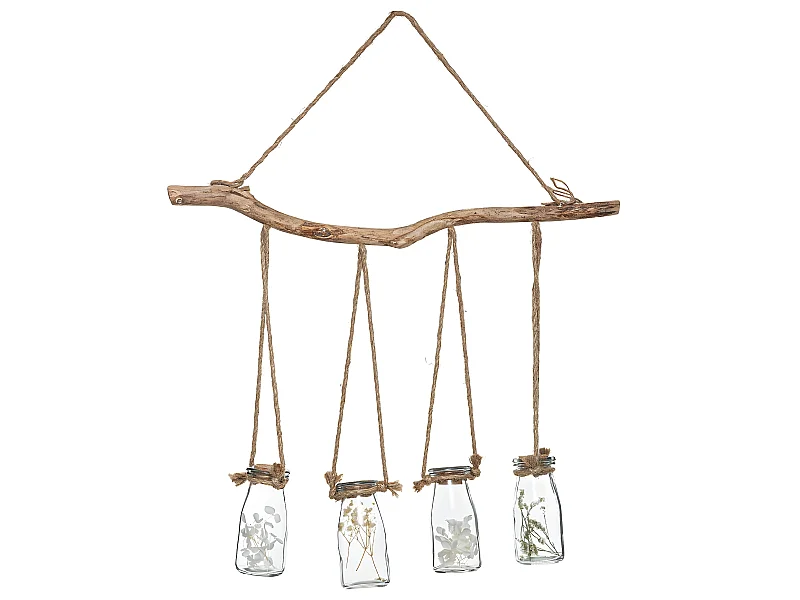 Suspension Murale "4 Fleurs Séchées" 53cm Naturel