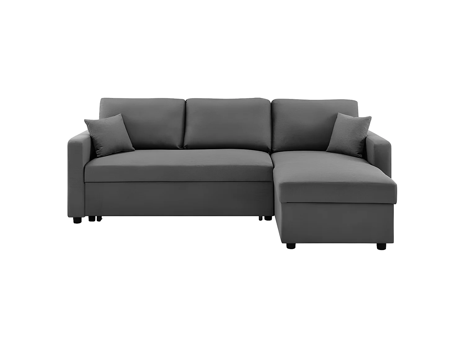 Canapé d'angle convertible + 2 coussins - Tissu Gris foncé -TOM