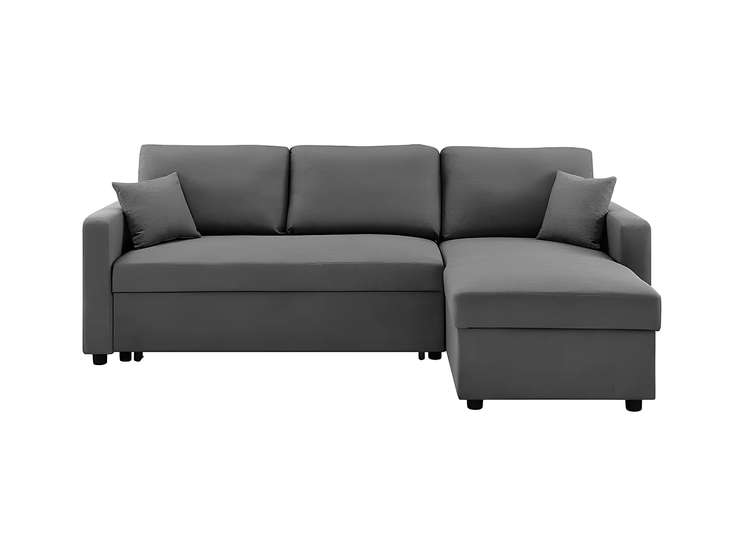 Canapé d'angle convertible + 2 coussins - Tissu Gris foncé -TOM