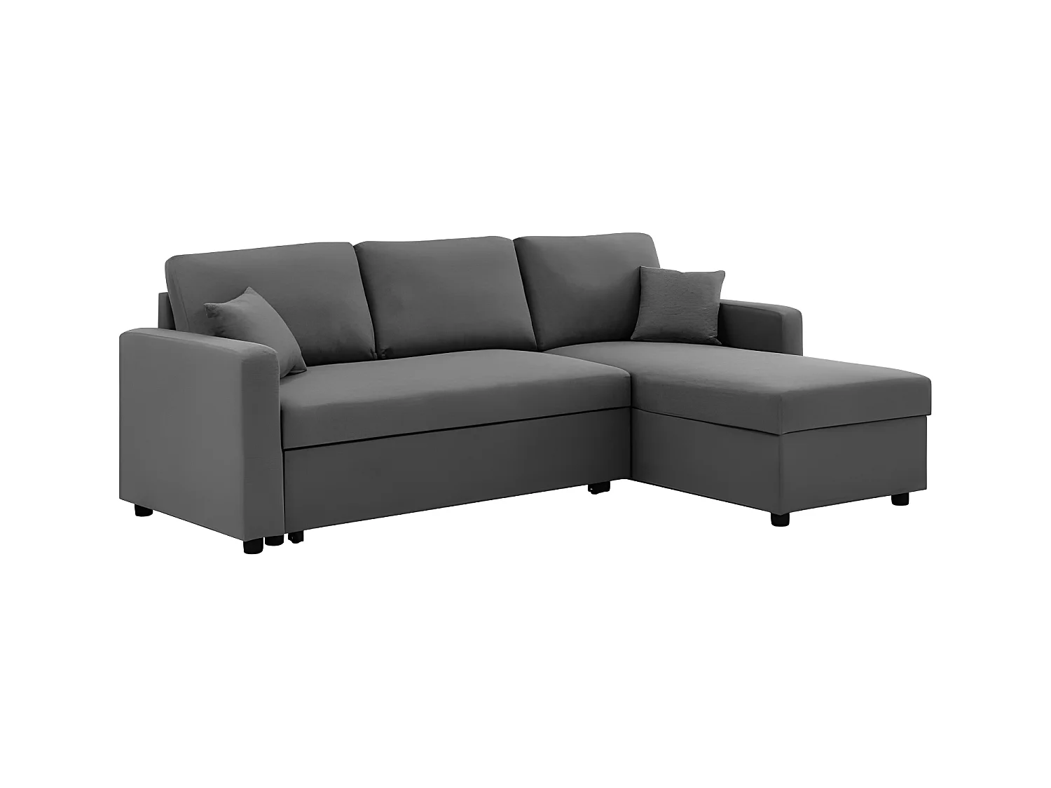 Canapé d'angle convertible + 2 coussins - Tissu Gris foncé -TOM