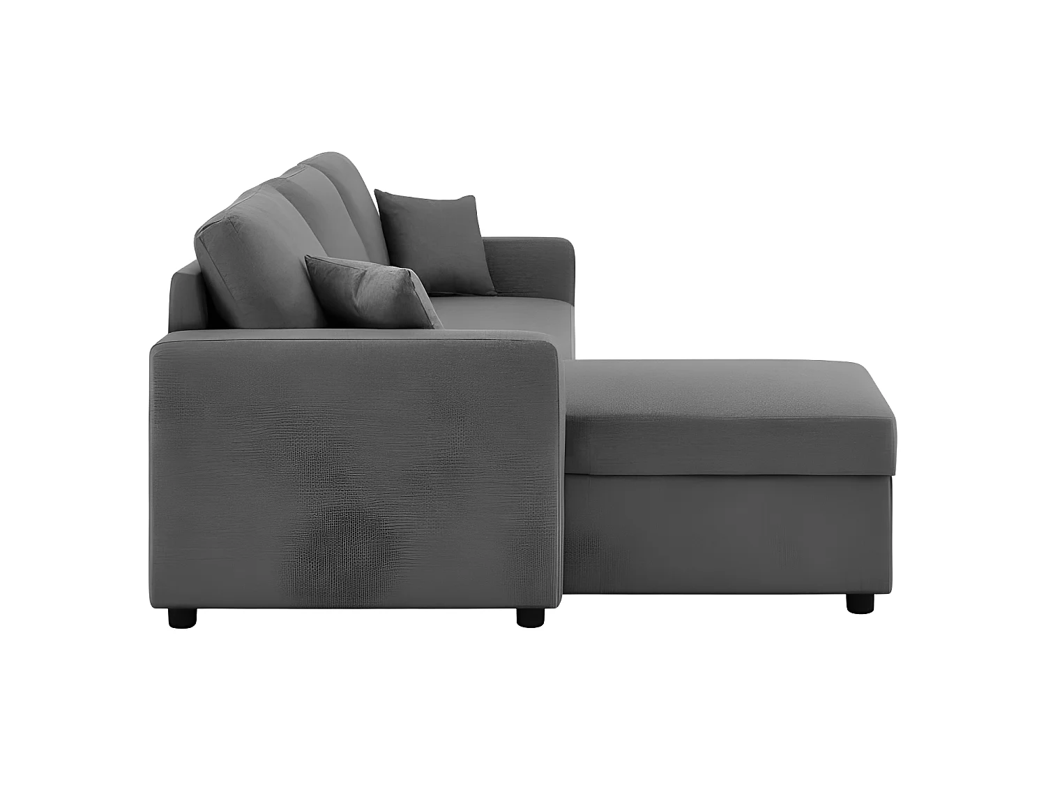 Canapé d'angle convertible + 2 coussins - Tissu Gris foncé -TOM