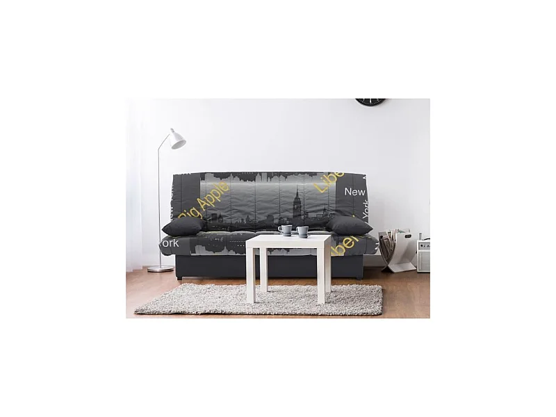 MILA Banquette clic clac 3 places - Motif New York jaune - Slyle contemporain - L 190 x P92 cm