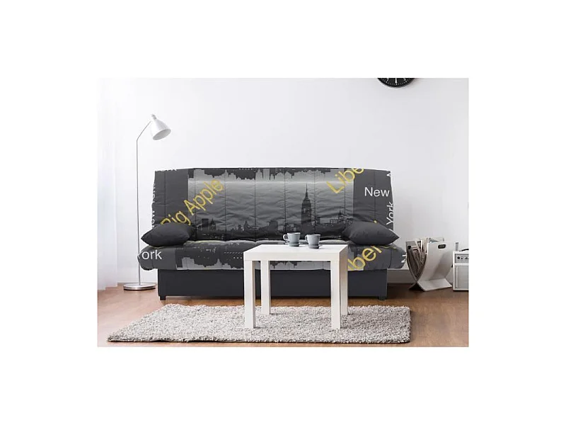 MILA Banquette clic clac 3 places - Motif New York jaune - Slyle contemporain - L 190 x P92 cm