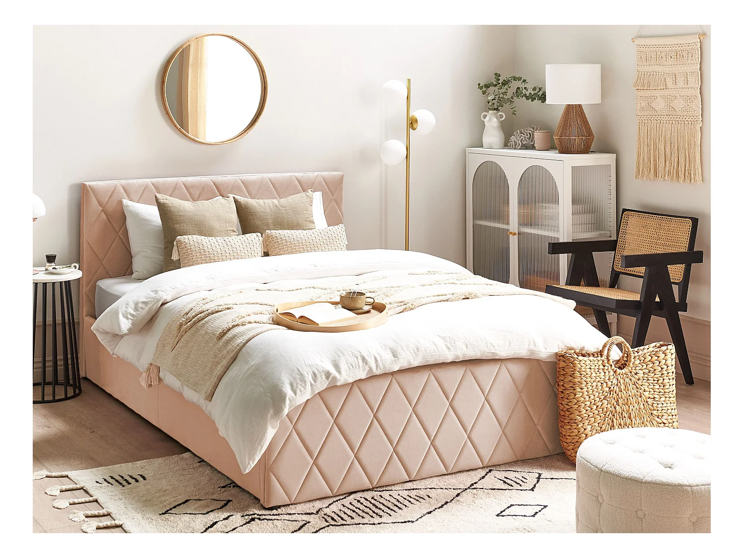 Lit ottoman Velours ROCHEFORT 140 x 200 cm Beige