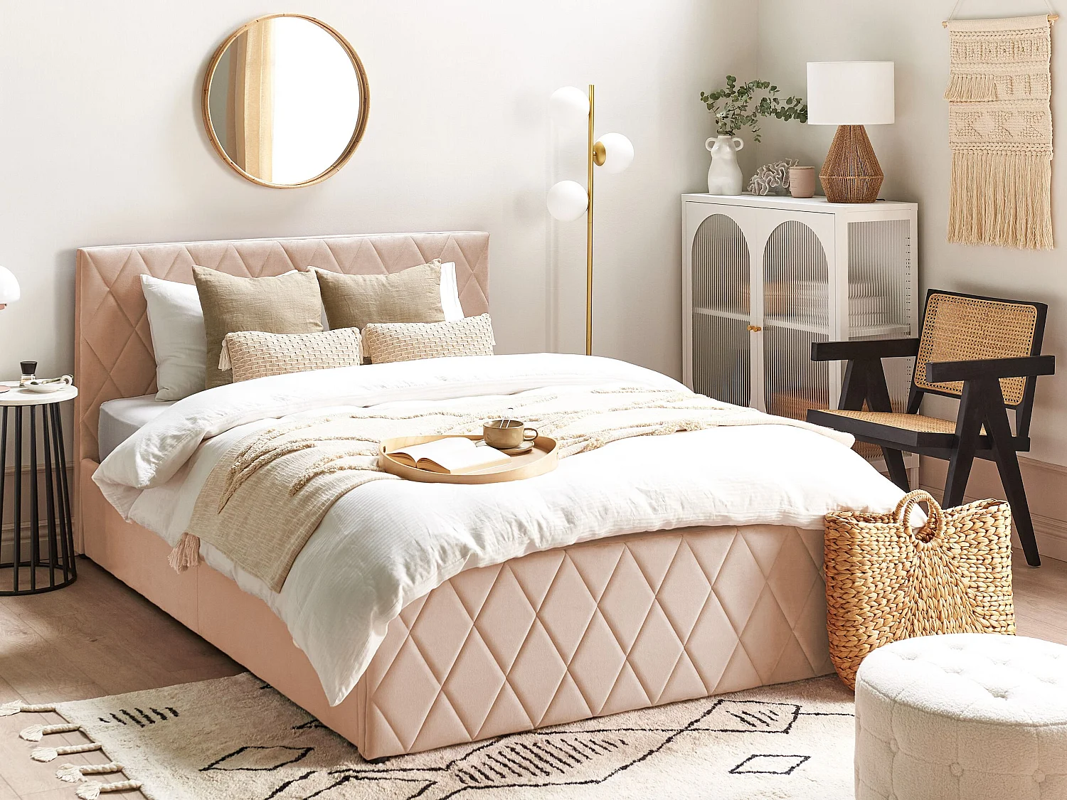 Bed met opbergruimte Fluweel ROCHEFORT 140 x 200 cm Beige