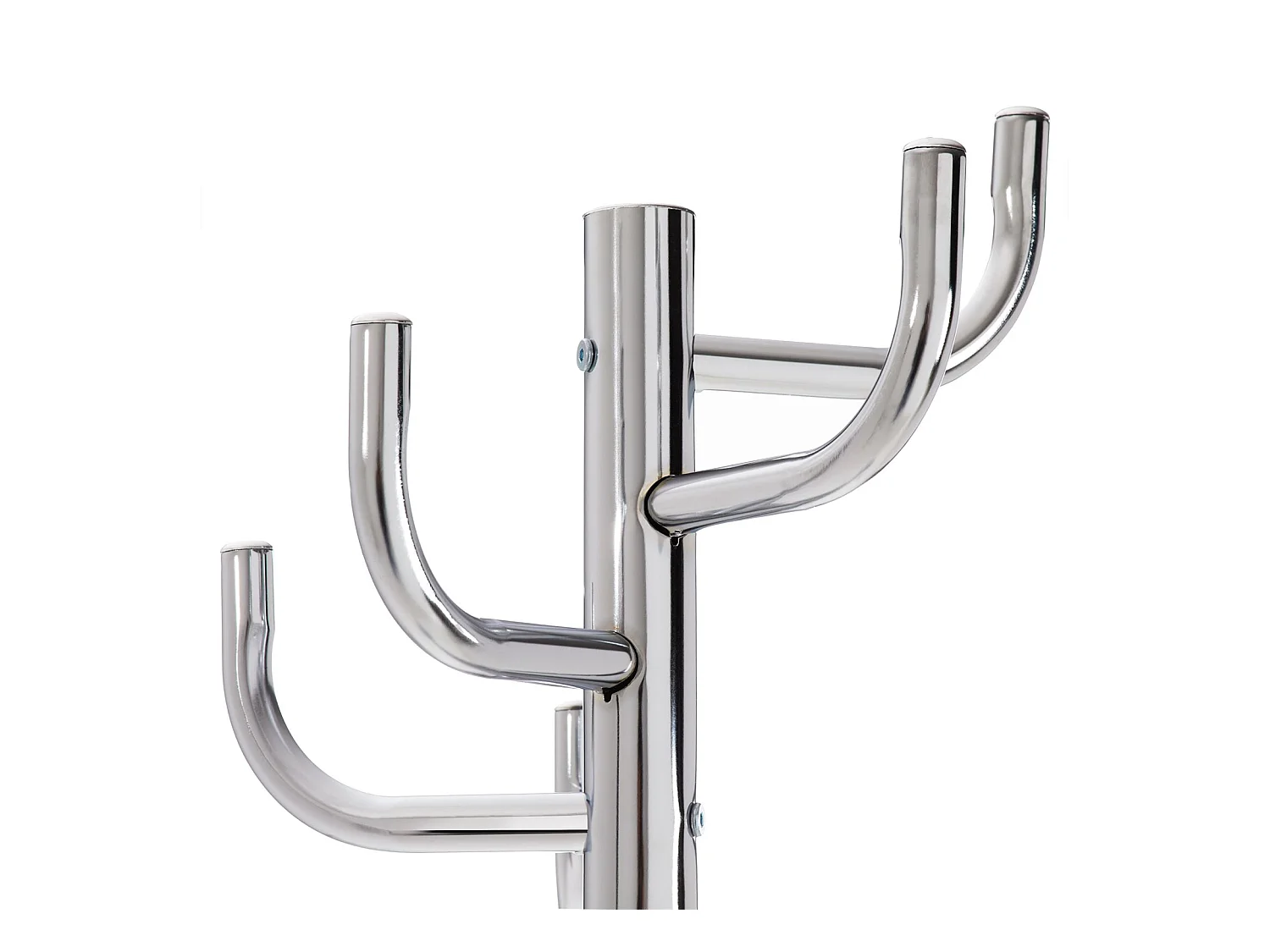 Porte-manteaux MILA portant pour vêtements sur pied socle rond et 8 crochets dont 3 à mi-hauteur, meuble d'entrée en métal chromé